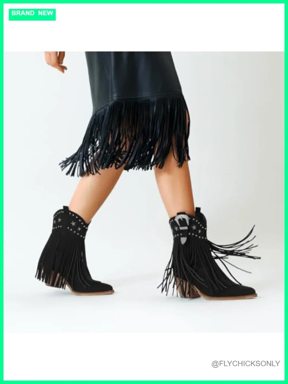Layered Fringe Ankle Boots Pointed Toe Chunky Heel Suede Pull On